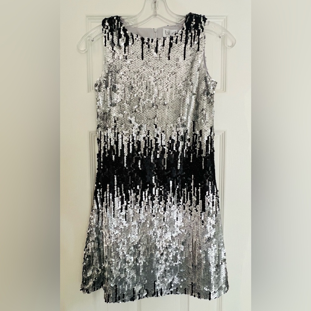 NEW Blush by Us Angels Girls Party Disco Dress Sz. 12 Silver/ Black Sequin